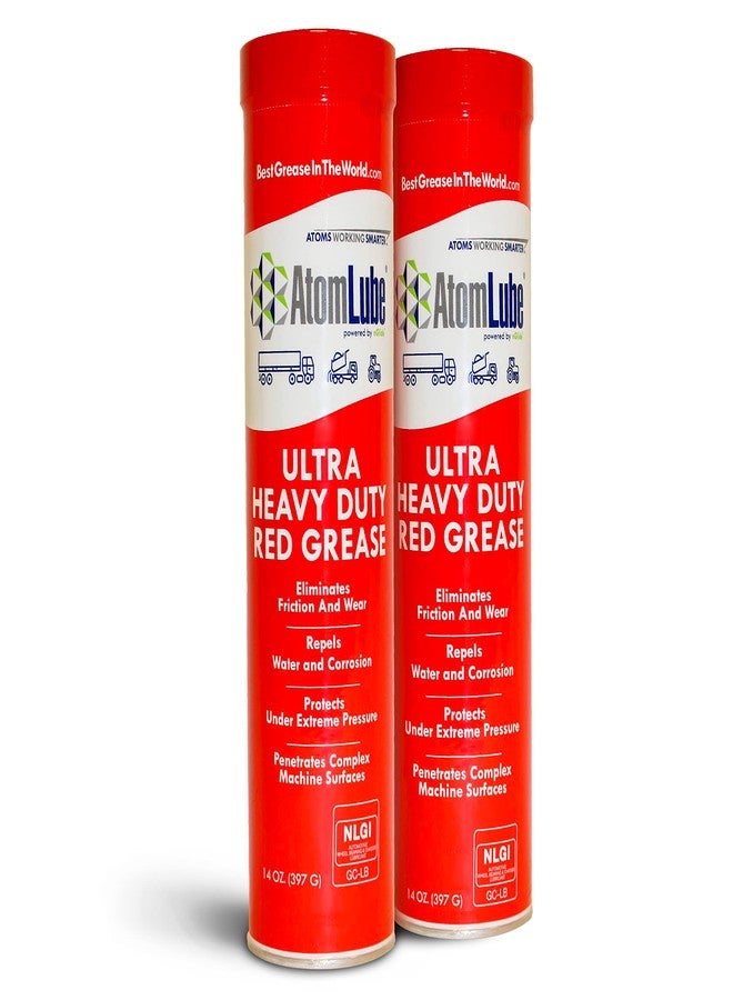 AtomLube Ultra Heavy Duty Red Grease, 2-Pack of 14 Oz. Tubes| Waterproof & High Temp Lubricant | Wheel Bearing Grease for Semi Truck Accessories - Image 1